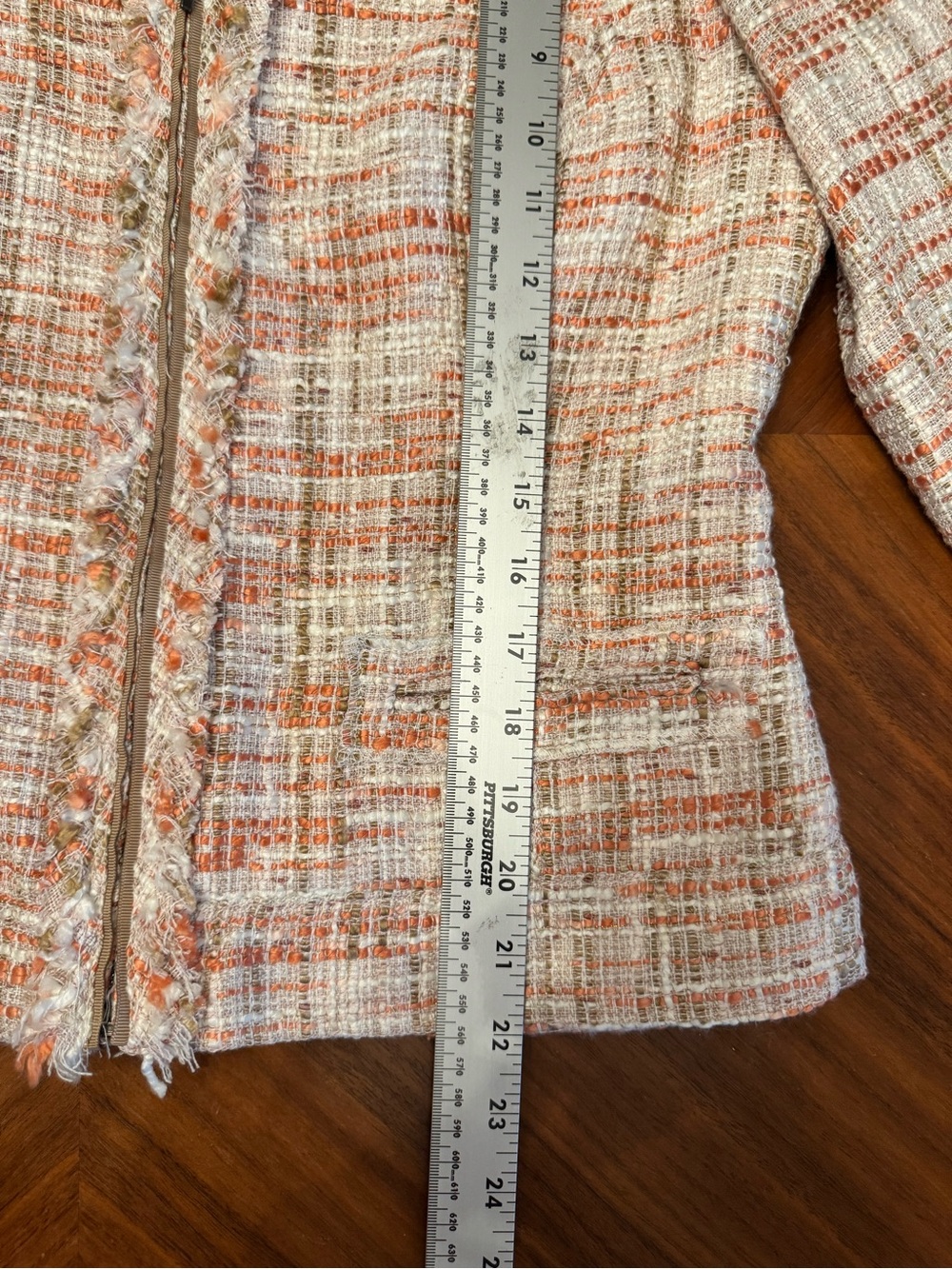 Cynthia Rowley Coral Cream Tweed Bouclé Fringe Zip Jacket Blazer - Picture 12 of 15